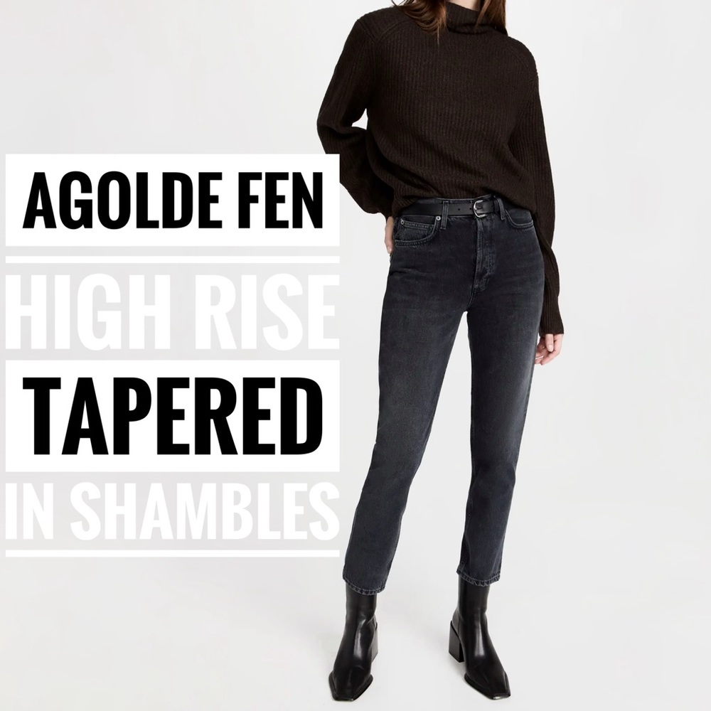 NWT AGOLDE Fen High Rise Relaxed Taper in Shambles Wash size 26 black distressed